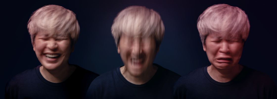 A person showing different emotional states of the mind